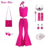 2023 Hot Movie Barbi Pink Top and Flared Trousers Suit Cosplay Costumes Halloween Carnival Party Stage Performance for 3-10 Years Kid