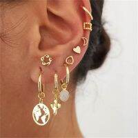 【HOT】∏△❧ Stud Round Earrings Set Punk Heart-shaped Temperament Wedding Jewelry Stones