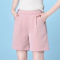 COD DSGERTRYTYIIO [S-4XL] Summer Versatile Casual Shorts Trendy Womens Ice Silk Cotton Linen Wide-Leg Straight Five-Point Pants Large Size