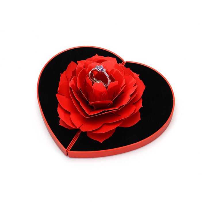 กล่องโชว์แหวนแบบหมุนได้ดอกไม้กล่องใส่แหวนคู่สุดสร้างสรรค์