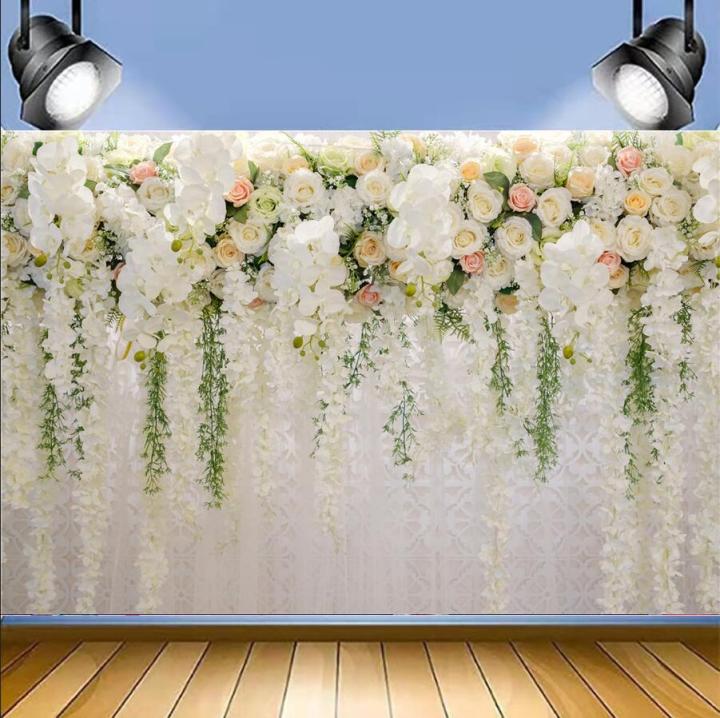 7x5ft Wedding Floral Wall Photography Backdrop White and Green Wisteria ...