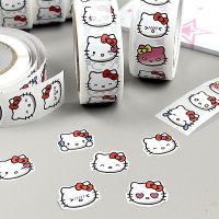 500 Pcs/roll KT Cat Self-adhesive Sealing Stickers DIY Journal Diary Decoration Cute Cartoon Roll Stickers 【AUG】