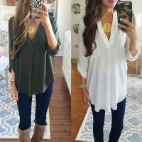 2023 Summer loose maternity V-neck blouse long sleeve shirt pullover tops chiffon female women solid T-shirt streetwear clothing