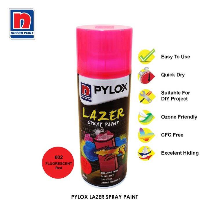 Pylox Lazer Spray Paint Fluorescent Red No.602 Nippon Spray paint for