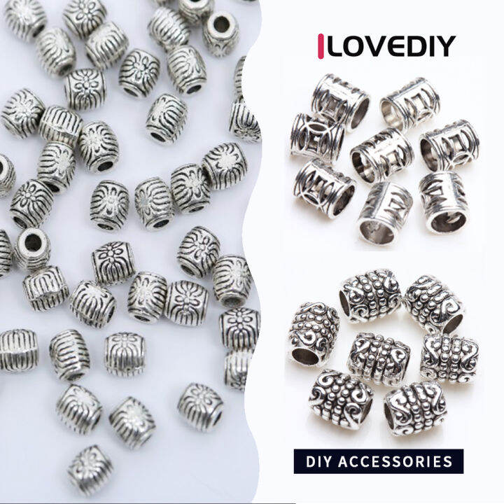 ilovediy-ลูกปัดโลหะสังกะสีอัลลอยด์โลหะเงินโบราณ100ชิ้น-ลูกปัดหลอดสเปเซอร์ดอกไม้ลูกปัด-diy-เครื่องประดับทำสร้อยข้อมือ7x3mm