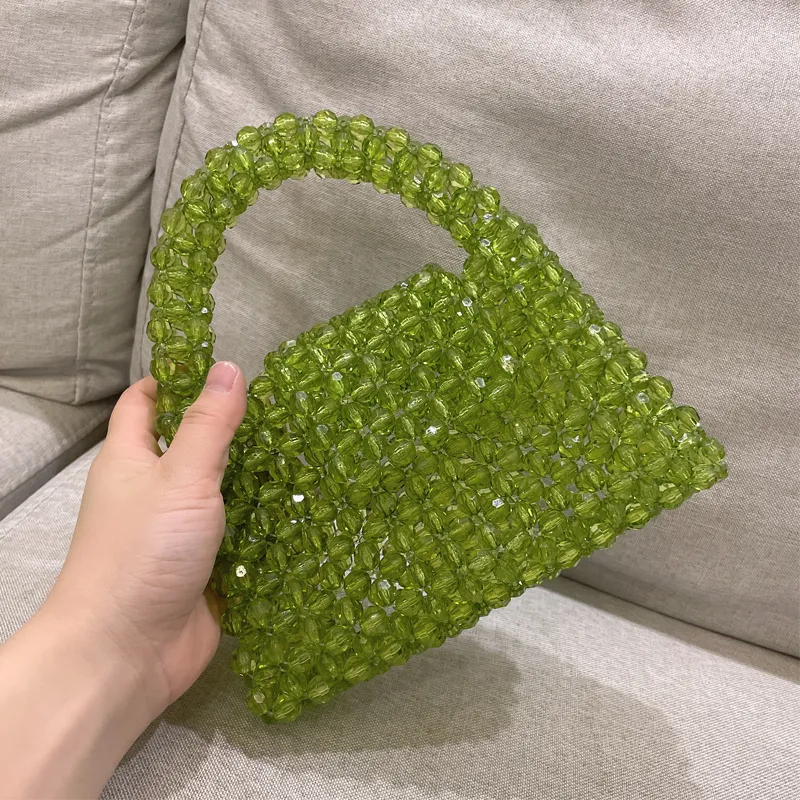 Customized Bead Bag Green Hand-woven Celebrity Handbags Top-handle