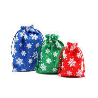 50PcsLot 13x18cm Snowflake Elements Print Linen Cotton Burlap Drawstring Gift Bags Xmas Party Candy Ackaging Bags Supplies