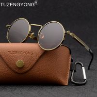 ♨✓卍 TUZENGYONG New Classic Gothic Steampunk Polarized Sunglasses Men Women Brand Designer Vintage Round Metal Frame Sun Glasses