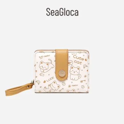 ☢ Seagloca ใหม่ กระเป๋าสตางค์ใบสั้น มีซิป ลายแมวน่ารัก สไตล์เกาหลี สําหรับสตรี No.1528