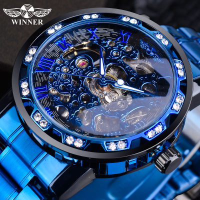 New Winner Watch Mens Fashion Casual Classic Popular Hollow Rhinestone Manual Mechanical Watch