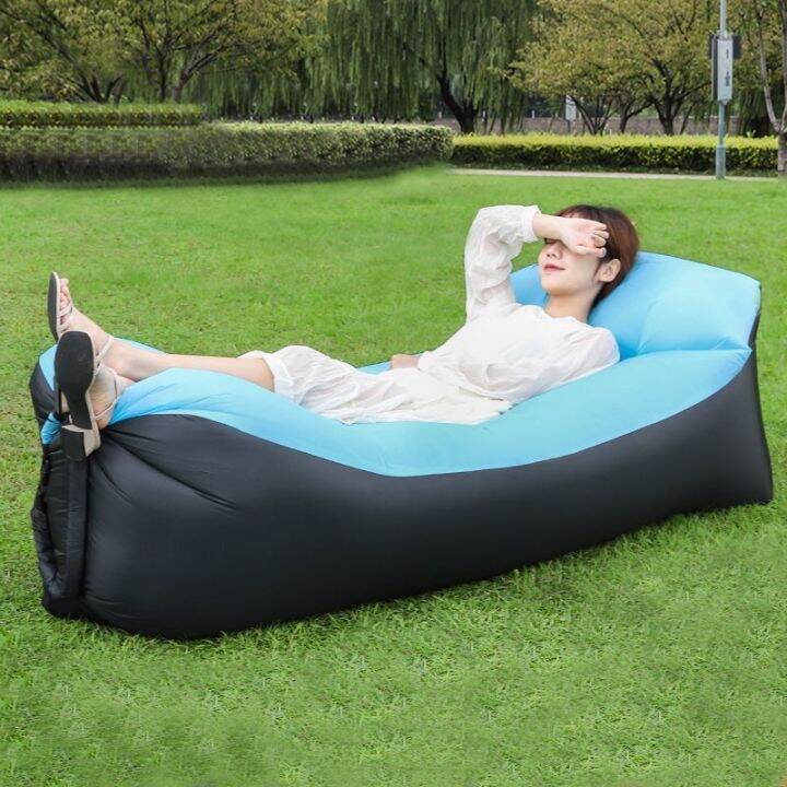 Inflatable Sleeping Bed with Pillow Banana Bed Portable Folding Sofa