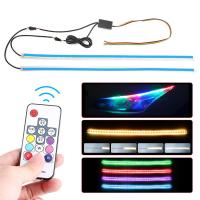 2X Flexible Multi Color Car LED DRL RGB Daytime Running Light LED Waterproof Strip Flowing Turn Signal Light For Headlight