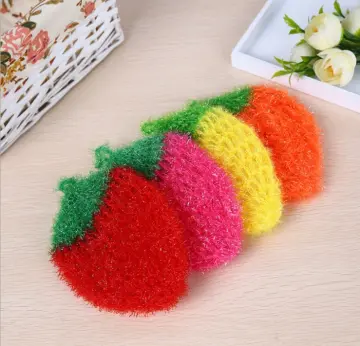 New Fruit Shaped Dish Scrubber Sponge Non-scratch Strawberry Home Kitchen  Tool Bowls Pan Washing Cleaning Cloth Scouring Tableware