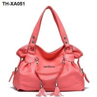 new spring 2021 middle-aged and old soft leather tassel bag shoulder portable oblique satchel fashion trends