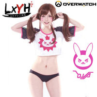 [LXYH- COSER KING] Game Overwatch Dva Cosplay Short Sleeve Bunny Graphic Tee Hana Song เครื่องแต่งกายคอสเพลย์ การ์ตูนอะนิเมะ สีขาวสีดำสีชมพู Diva Tops คอสเพลย์ เครื่องแต่งกายจัดส