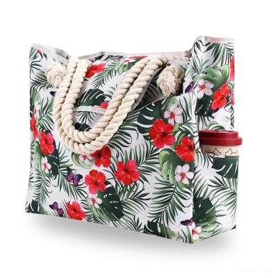 Large Capacity Beach Bag Fitness Rope Tote Bags Summer Holiday Fashion Stripes Floral Waterproof Oxford Big Size Shoulder Bag
