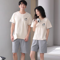 Newest M-4XL Couple Pajamas Set Summer Knited Cotton Men Short-Sleeved Sleepwear Women Nightgown Home Suit