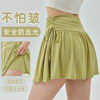 ▥◄ New quick-drying pleated tennis drawstring sports fake two-piece high-waist fitness running badminton yoga