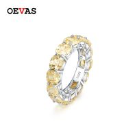 OEVAS แหวนสวมนิ้ว925สีเงินประกาย1แถวเต็ม5X5มม. สำหรับผู้หญิงเครื่องประดับงานปาร์ตี้งานแต่งงาน