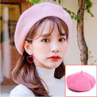 ?สต็อคไทย? หมวกเบเร่ต์ beret (ผู้ใหญ่) หมวกเบเร่ต์สีพื้นสไตล์ฝรั่งเศสฤดูใบไม้ผลิและฤดูหนาวสําหรับสตรี