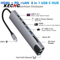 KECHc 8-In-1ฮับ USB C ตัวแปลงแบบหลายพอร์ตอะแดปเตอร์3.1ถึง4K RJ45 SD/ตัวอ่านบัตร TF PD ชาร์จเร็วใช้ได้กับ MacBook