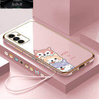 AnDyH Casing Case For Samsung Galaxy M23 A13 5G Case Fashion Cute Cartoon Dogs Luxury Chrome Plated Soft TPU Square Phone Case Full Cover Camera Protection Anti Gores Rubber Cases For Girls