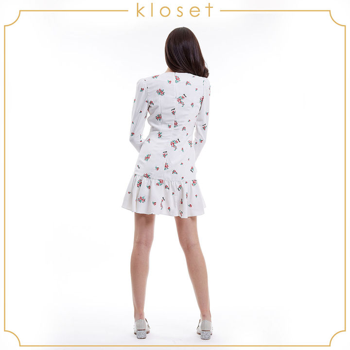 kloset-rose-love-mini-dress-pf20-d009-ชุดเดรส-ชุดเดรสแขนยาว-ชุดเดรสสั้น-ชุดเดรสผ้าปักลายกุหลาบ-ชุดเดรสแฟชั่น