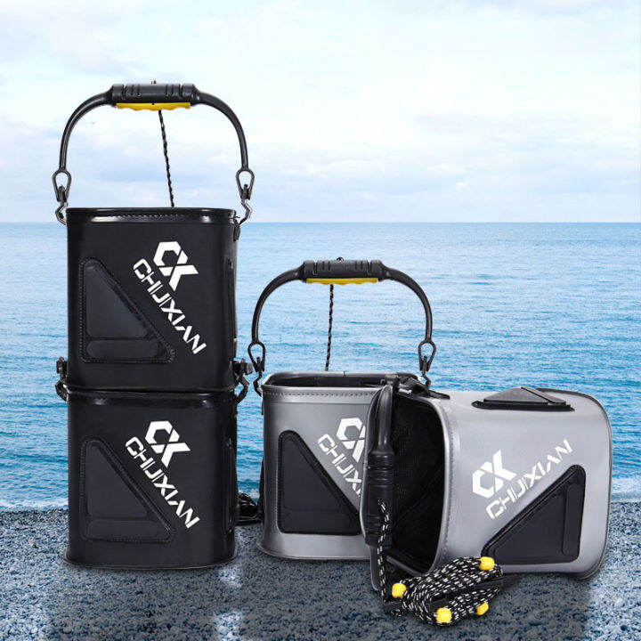 E Foldable Fishing Bucket Reinforced Black Square Bucket With Lid