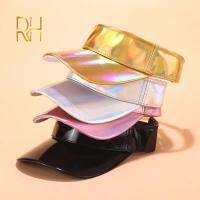 【CW】 laser empty top hat street simple summer outdoor sunshade shiny gold silver pink leather cap Adjustable peaked