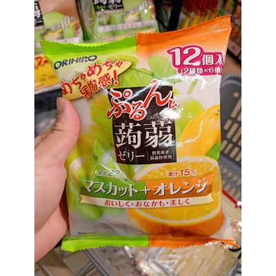 อาหารนำเข้า🌀 Japanese jelly jelly candy mixed with orange juice 15% HISUPA DK ORIHIRO PURUNTO KONJAC POUNCH ORANGE JELLY 20G * 12Orange Massatch