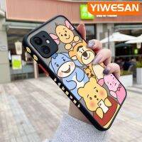 YIWESAN เคสสำหรับ iPhone 11 11 Pro 11 Pro Max,เคสช้อนส้อมมีดหมีพูห์วินนี่มีน้ำค้างแข็งโปร่งใสแข็งลายขอบสี่เหลี่ยมด้านข้างเป็นเคสนิ่มป้องกันการกระแทกสำหรับกล้องปลอกซิลิโคน