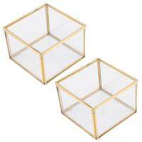 2X Square Opening Glass Geometry Garden Jewelry Boxs Mirror Jewelry Storage Box Eternal Flower Decoration Box Crafts