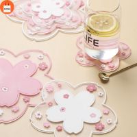 ☏♦▪ Pink Girly Cherry Blossom Coaster Placemat Insulation Pot Soft Mat INS PVC Household Anti-scalding