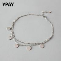 YPAY Simple Design Double Layer Anklets For Women Polish Round Charm Real 925 Sterling Silver Foot Chain Ankle Bracelet YMA030