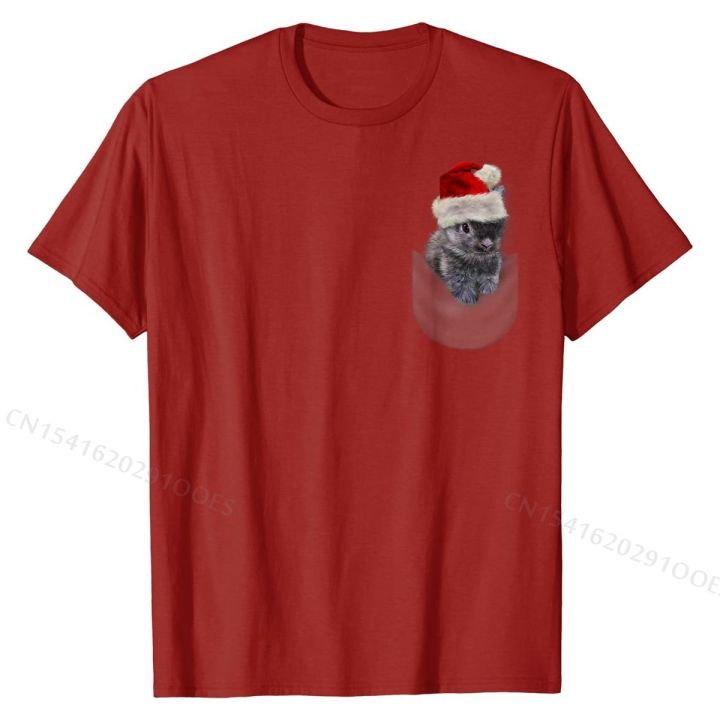 t-shirt-pocket-grey-netherland-bunny-in-santa-hat-printing-cotton-mens-tops-amp-tees-customized-family-t-shirt