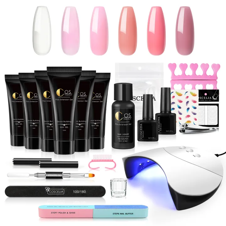 COSCELIA Poly Extension Gel Nail Kit - 6 Colors with 36W U V/LED Light Nail Lamp Slip Solution Rhinestone Glitter All In One Kit for Nail Manicure Beginner Starter Kit | Lazada Singapore COSCELIA Poly Extension Gel Nail Kit - 6 Colors with 36W U V/LED Light Nail Lamp Slip Solution Rhinestone Glitter All In One Kit for Nail Manicure Beginner Starter Kit | Lazada Singapore