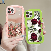 เคส Rixuan OPPO A38 A58 A78 A37 F5 F7 Reno 8T A17K A17 A77S A57 4G A16K A12 A55 A9 A96 A76 A94 A5s A7 A54 A16 A3s A16E A31 A15 A52 A15s A1K Reno เคสนิ่มขอบลอนกระต่ายน่ารักภาพประกอบดอกกุหลาบภาพวาดสีน้ำมัน F11 5F