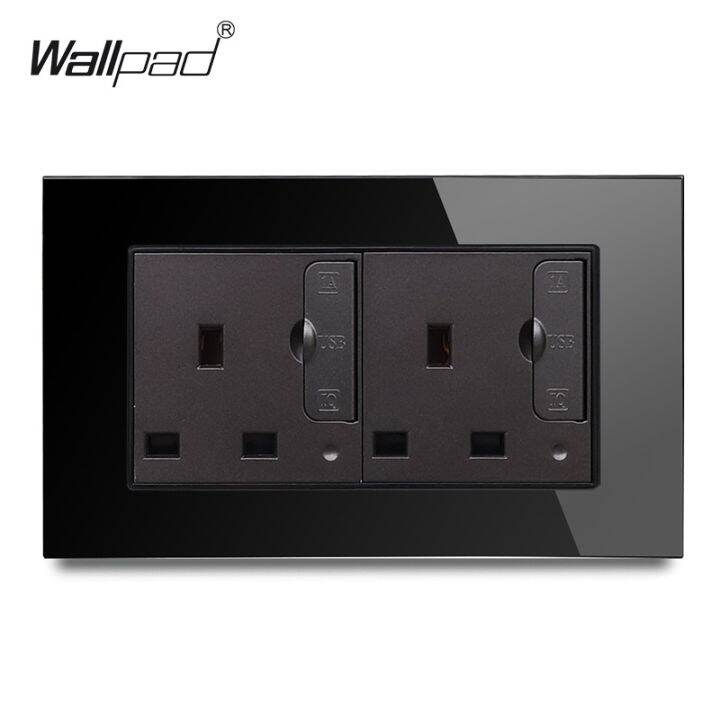 new-popular-wallpad-s6แก้ว-panel13abswith-3-1a-2-x-พอร์ตชาร์จ-usb-walloutlet-plateand-สีดำ3x6