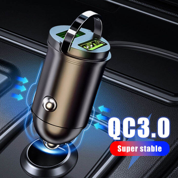 200w-qc-3-0-mini-2พอร์ต-usb-ตัวชาร์จแบบมีไฟแหวนดึงอะแดปเตอร์ชาร์จโทรศัพท์ที่ชาร์จไฟบนรถยนต์อย่างรวดเร็วสำหรับไอโฟนหัวเหว่ยเซียวมิซัมซุงแบบพกพา