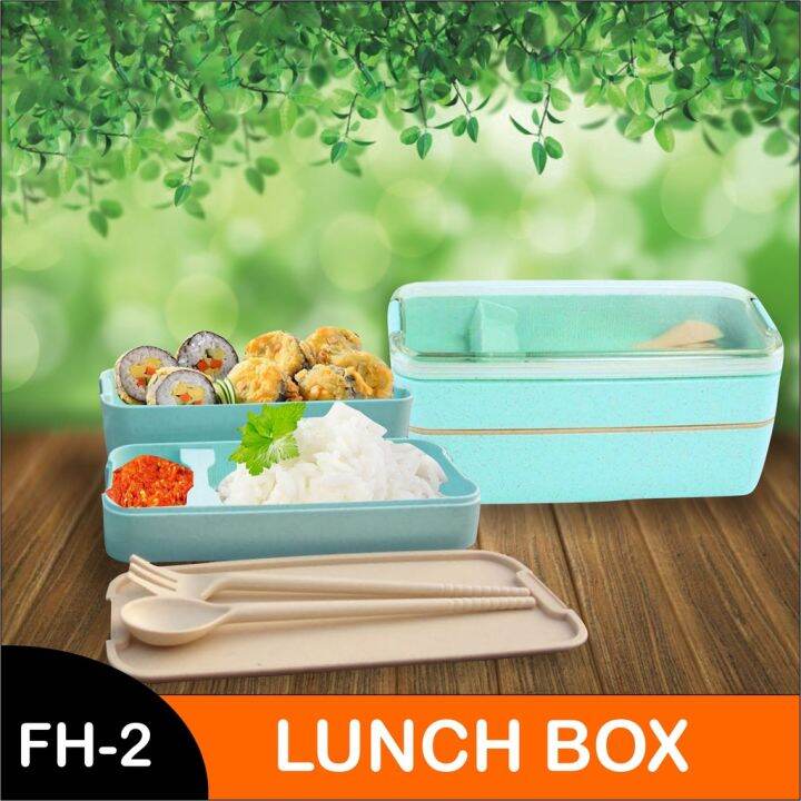 Lunch Box kotak Makan 2 Susun Lunch box set Tempat Makan Bahan Pp Wheat