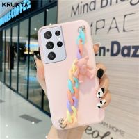 สายคล้องโซ่คล้องหมีน่ารักสายคล้องข้อมือเคสโทรศัพท์ M33 A23 Galaxy A33สำหรับ A13 A22 M23 M53 A73 A32 A53 Samsung เคลือบ