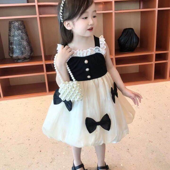 baby-skirt-summer-western-style-internet-celebrity-korean-childrens-clothing-womens-fashionable-cute-princess-bow-girls-suspender-dress