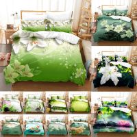 Caldwelllj Green Flower Duvet Cover Set Double Bed With Pillowcase Lotus Bedding King Size 3pcs 2pcs Single Twin Full 200x200 220x240cm