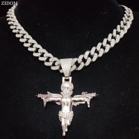 【DT】hot！ Men Hip Hop with Gun Pendant Necklace 13mm Cuban Chain Hiphop Iced Out Necklaces Fashion  Jewelry Gifts