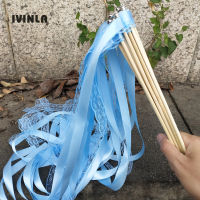 Hot 50pcslot light blue Lace Wedding Ribbon Wands with sliver Bells for wedding decoration