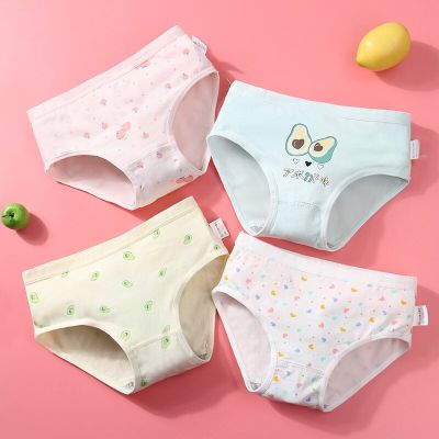 4Pcs ชุดผ้าฝ้ายชุดชั้นในวัยใสเพลงเด็ก Underpanties 2-10y แตงโมพิมพ์เด็กชุดชั้นใน