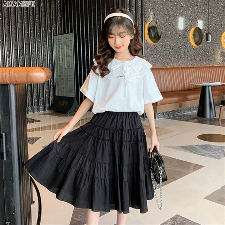Cheap Girls Summer Dress Clothing T-shirt + Skirt 2 Piece Set Fashion Shirt  + Skirt Children's Clothing | Joom