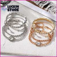 TREND 57SHOP ฝังเพชร สร้อยข้อมือสุดหรูสำหรับผู้หญิง ชุด4ชิ้น โลหะสำหรับตกแต่ง กำไลแฟชั่นพังค์ แฟชั่นสำหรับผู้หญิง สร้อยข้อมือโซ่เปิดปรับได้