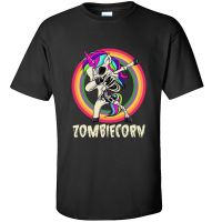 Zombiecorn เสื้อยืดฮาโลวีนสำหรับเต้นรำยูนิคอร์นผีดิบเสื้อยืดฮิปฮอปเสื้อยืดลายโครงกระดูกโพนีสีรุ้งตลกเสื้อผ้าผู้ชาย