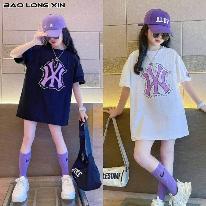 baolongxin-เสื้อยืดเสื้อแขนสั้นสำหรับเด็กหญิงแฟชั่นฤดูร้อน-ทรงหลวมพิมพ์ลายตัวอักษร